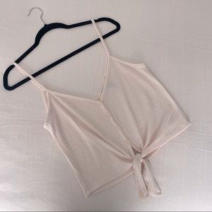 Blush Pink Tie Front Button Down Cami Crop Tank
